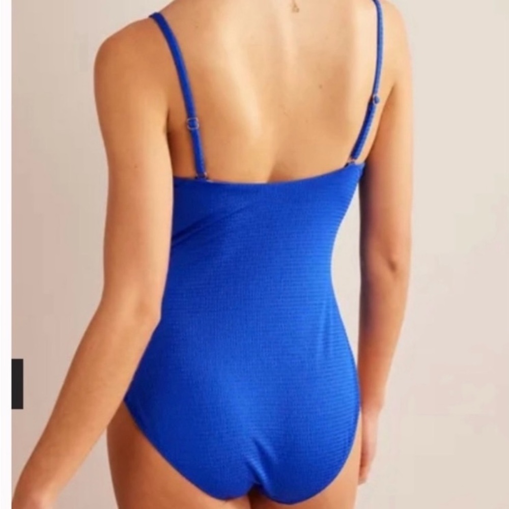 Boden Capri Cup Size Swimsuit Cobalt Blue Seersucker One-Piece Padded Bra 38B - Picture 2 of 11